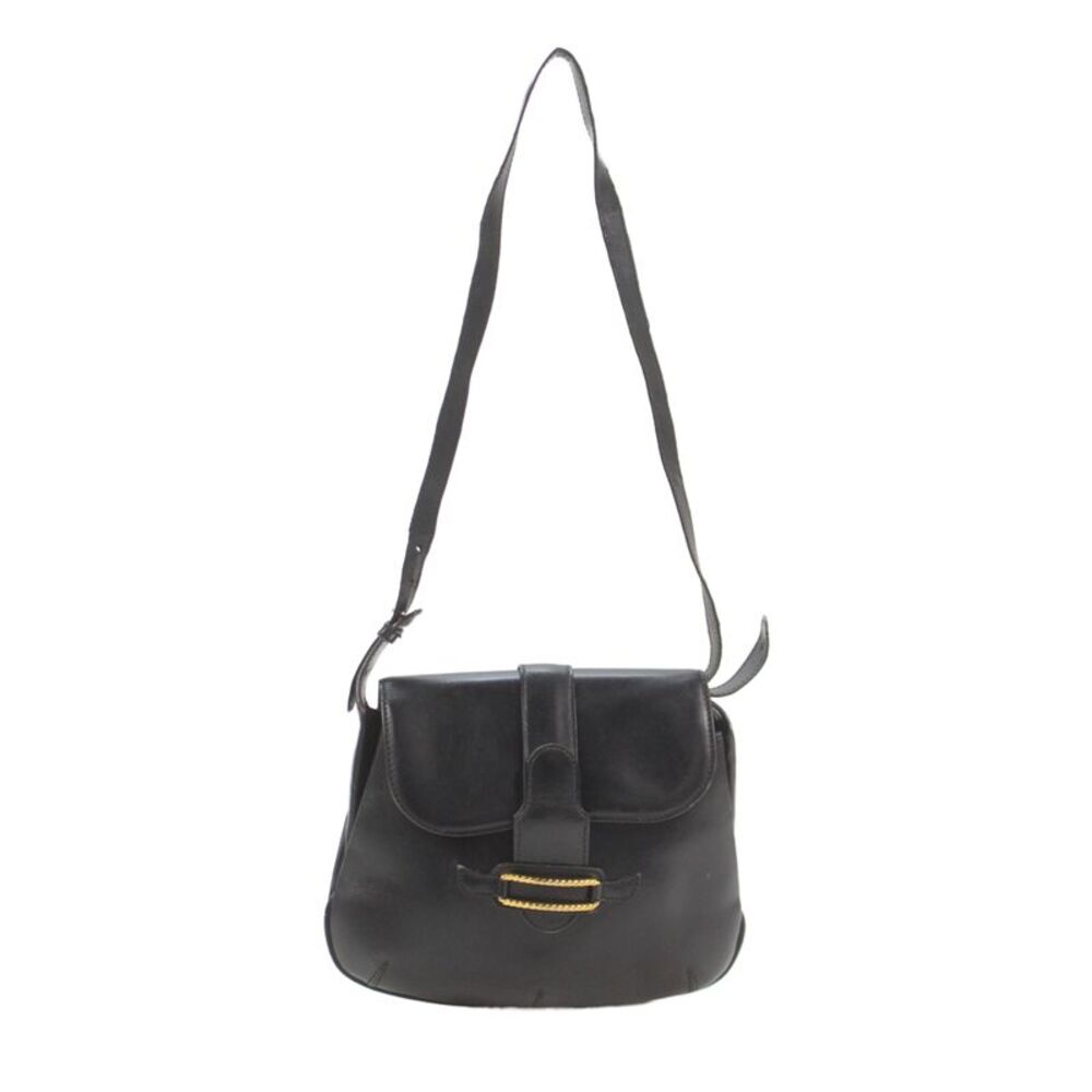 Gucci Womens Single Strap Leather Flap Vintage Shoulder Handbag Black